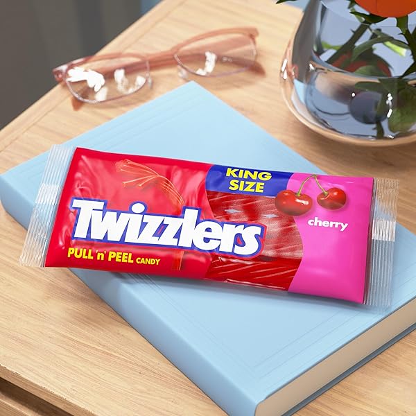 TWIZZLERS PULL ‘N’ PEEL CHERRY FLAVORED KING SIZE, LOW FAT CANDY PACKS, 4.2 OZ (15 COUNT)