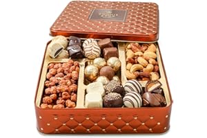 Snack Assortment Gift Basket- Candy and Nuts Gift Tin for Fast Prime Delivery- Gourmet Treat Variety Present in Keepsake Tray