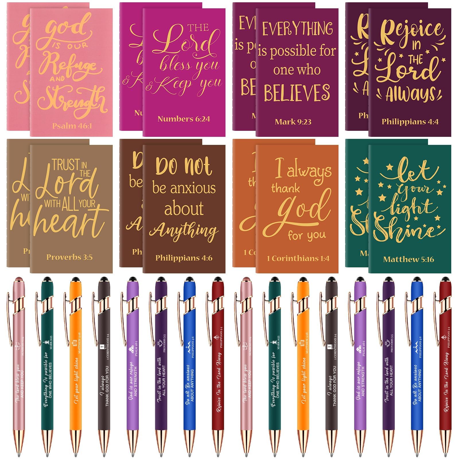 WWmily 32Pcs Christian Gift Set Bible Verse Notebooks and Pens Bulk Journal Christian Notebooks Ballpoint Pen Religious Gift Inspirational Scripture Gifts for Him Her Church Coworker School Supplies