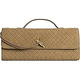 Joryin Woven Purse for Women Evening Clutch Woven Leather Handbags Ecru Suede Crossbody Bag Purse Formal Evening Bag
