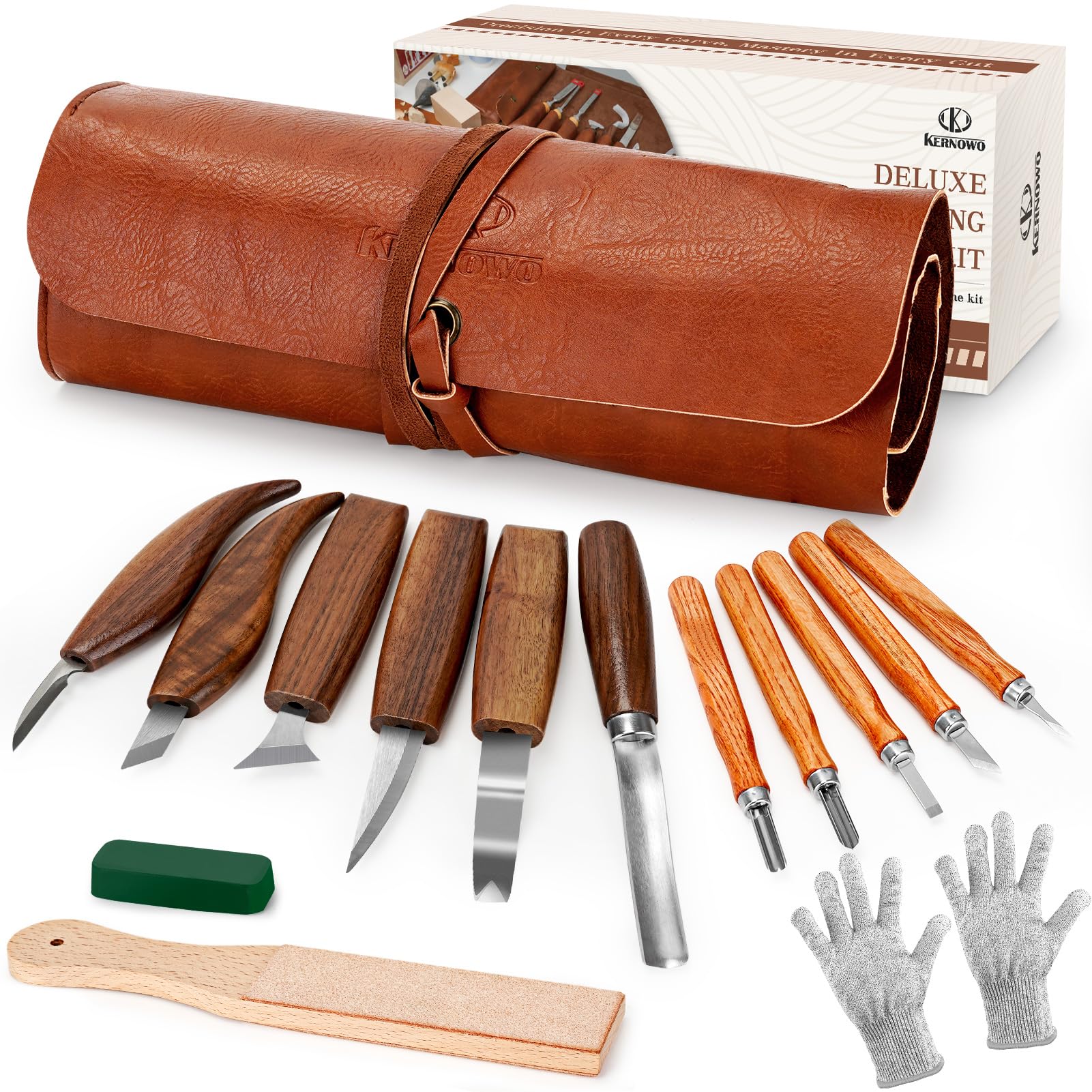 Photo 1 of Wood Carving Tools, 15Pcs Wood Carving Kit with PU Storage Bag, Wood Whittling Kit with 6Pcs Whittling Knives & 5 Detail Carving Knives for Adults Wood Carving DIY