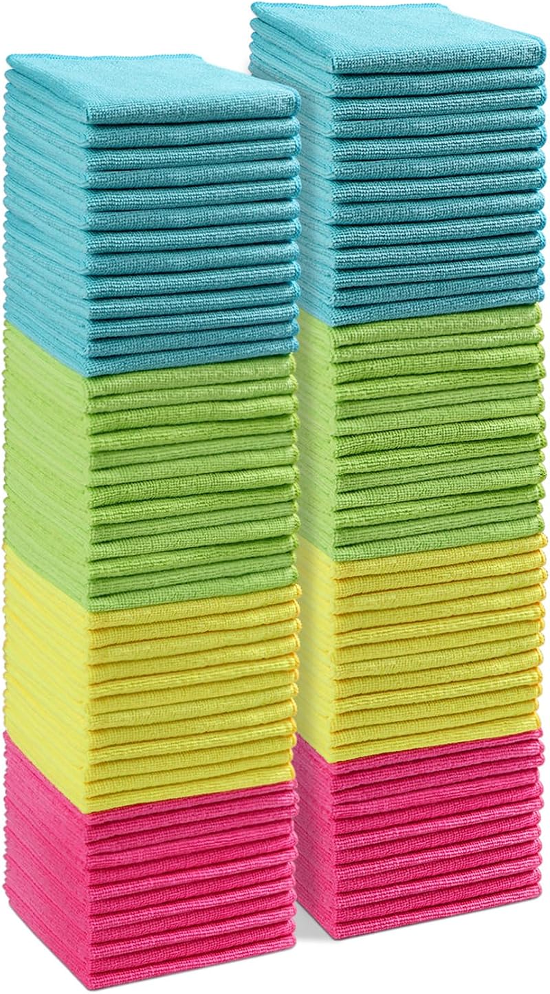 AIDEA Microfiber Cleaning Cloths 100 Pack 12x12in Lint Free Scratch Free