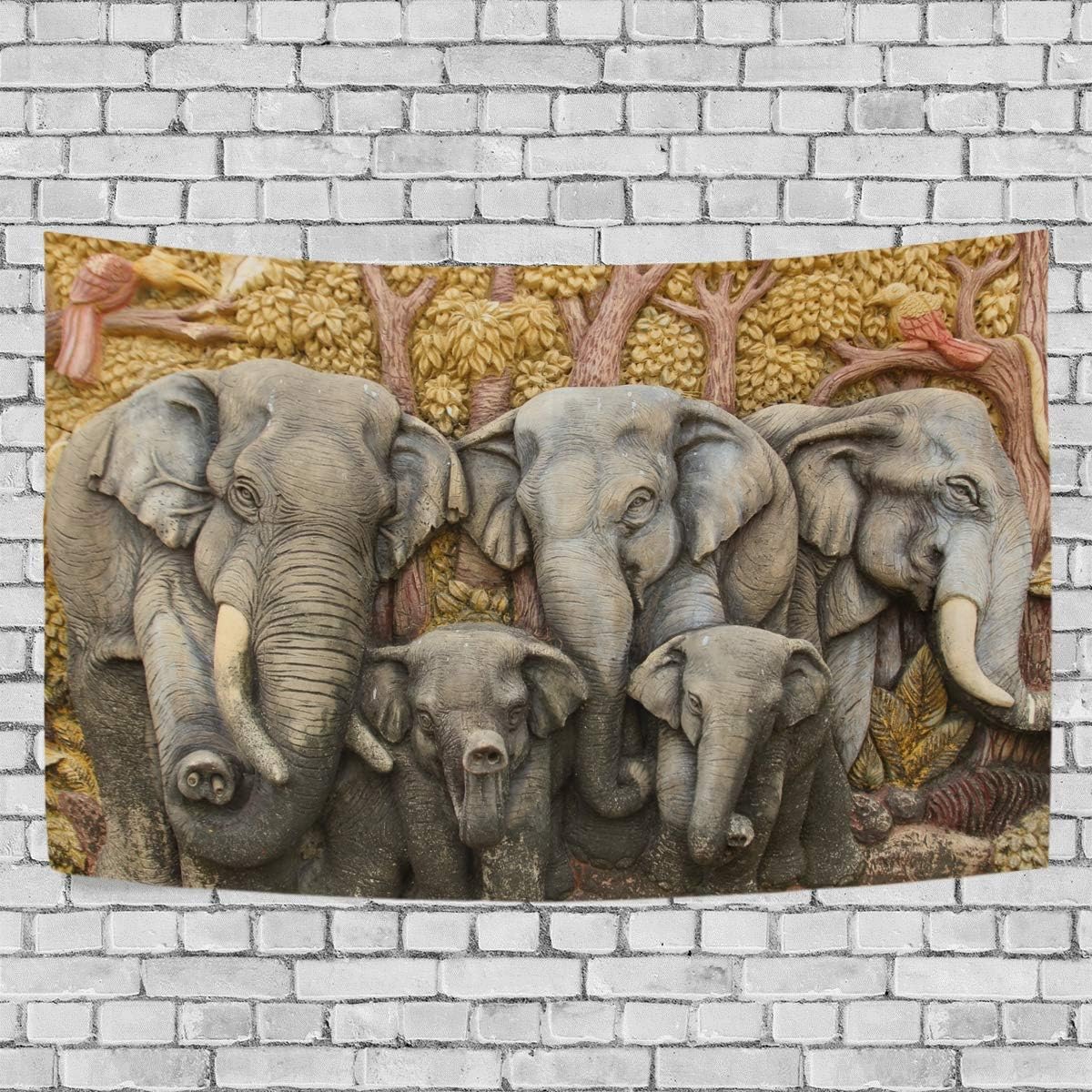 TRE ONE Realistic Elephant Tapestry Wall Hanging Decoration