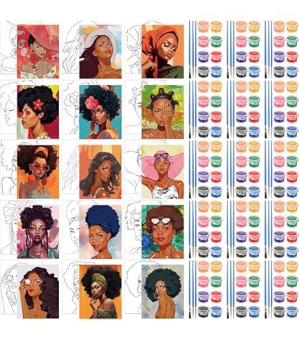 WEBEEDY 12 voorgetekende doeken voor schilderen voor volwassenen, 20 x 25 cm, voor Sip and Paint Afro Queen Black Art voor meisjes, avond, in liefde, kerstdecoratie