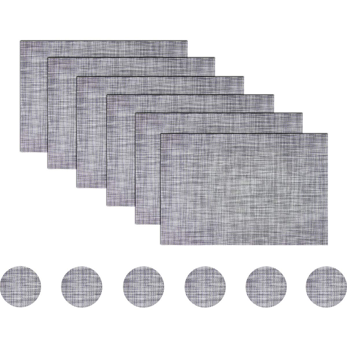 BECHEN Placemats with Coasters Set of 6, Vinyl Heat-Resistant Table Mats Washable Plastic Kitchen Placemats for Dining Table Indoor Outdoor(45x30 cm, Multi-Grey)