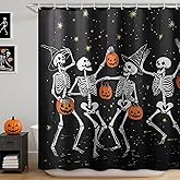 Halloween Shower Curtain: Spooky Dancing Ghosts with Pumpkins Halloween Shower Curtain Set with Hooks, Scary Skull Skeleton Bathroom Decorations for Window Home Farmhouse Indoor Decor, 72' x 72'