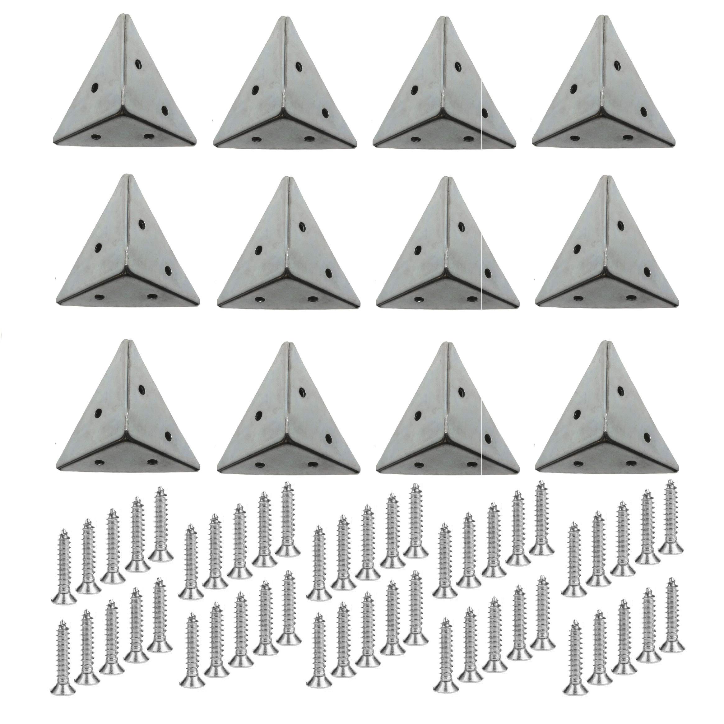 TERF® 12 Pcs Heavy Duty 45mm Pyramid Angel Mounting Corner Brace Bracket Joining Fixing Repair Self Support Steel Plates with Fixing Screw