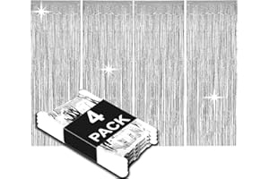 Allgala 4PK 3.3 x 9.8 FT (1x3M) Metalic Tinsel Party Photo Backdrop Curtains Door Fringe Décor-Silver-BD52604