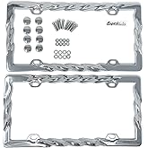 3D Curly Wave Pattern License Plate Frame Chrome Twist with Screws Caps, Set of 2