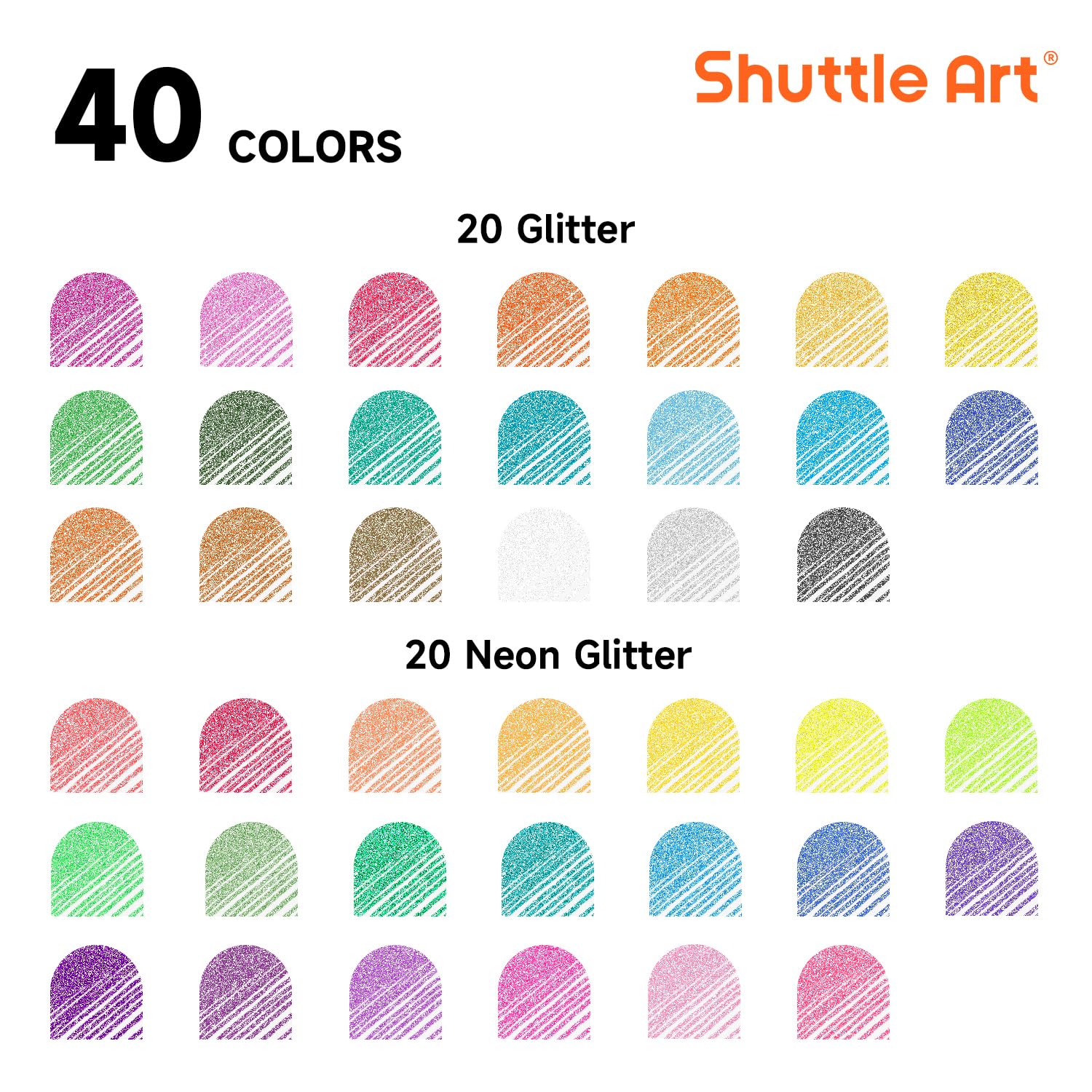 80 Stück Glitzer Gelstifte, Shuttle Art Gel Stifte Set, 40 bunte Glitzer Gelschreiber mit 40 Ersatzminen, glitzerstifte für Erwachsene und Kinder zum Markieren, Zeichnen, Schreiben geeignet 2