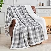 BEDELITE Sherpa Fleece Blanket - Grey and White Buffalo Plaid Christmas Blanket, Super Soft Cozy Warm Thick Winter Throw Blankets for Couch and Bed, 60" x 80"