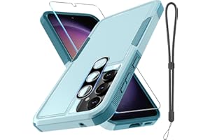 RMOCR for Samsung Galaxy S23 FE Case [NOT for S23], Full Body Heavy Duty Rugged Shockproof Protective Phone Cover with Wrist Strap Lanyard, Tempered Glass Screen Protector and Camera Lens Cover, Mint Green