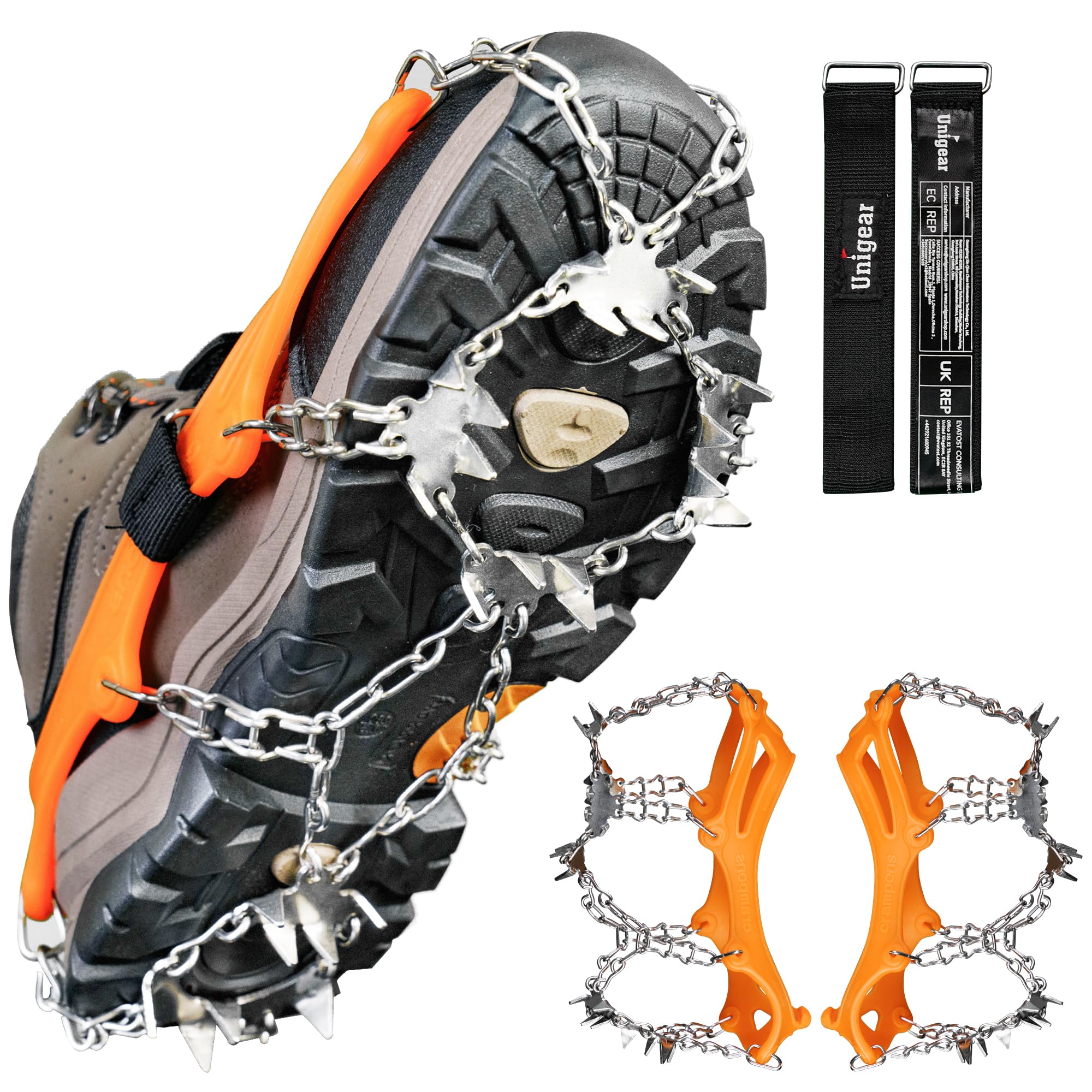 Unigear Crampons for Hiking Boots, Ice Snow Grips Snow Spikes Ice Cleats Traction With Anti Slip 24 Shoes Spikes for Walking,Jogging, Climbing and Hiking