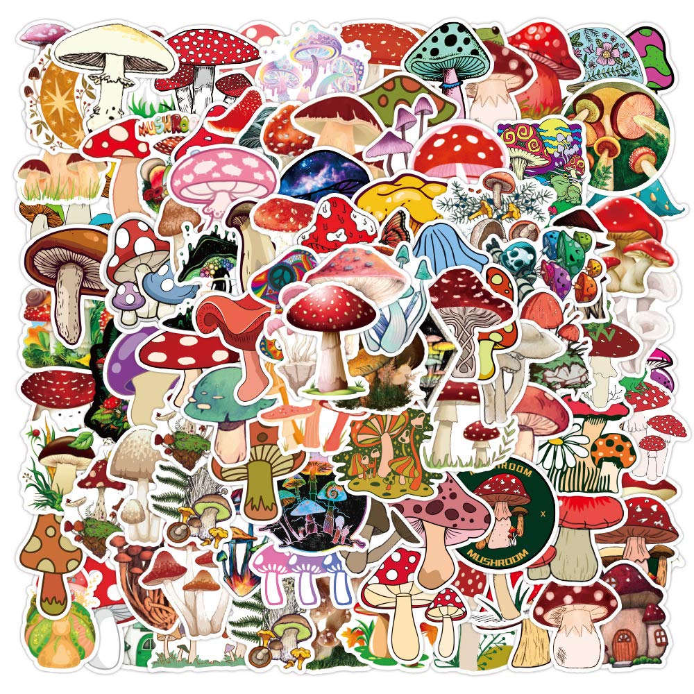 Cute Mushroom Stickers,100 PCS Vinyl Waterproof Kawaii Stickers Pack for Laptop, Skateboard, Water Bottles, Computer, Phone, Guitar, Home Decor, Funny Cartoon Mushroom Decals for Kids Teens Adult
