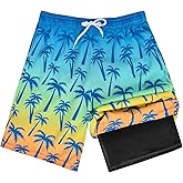 OlyPegic Boys Swim Trunks with Boxer Brief Liner Compression Boy Bathing Suit Quick Dry Beach Swimsuit Toddler Swim Shorts