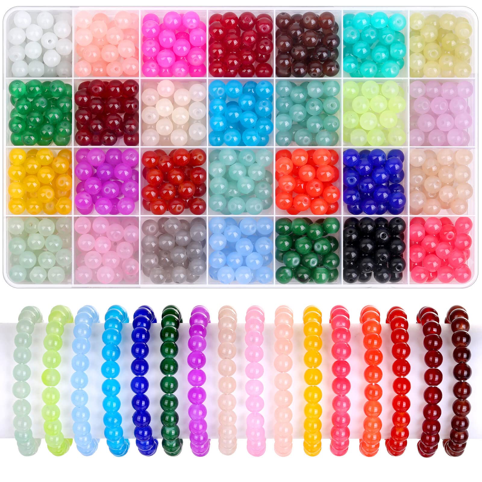 shynek Shynek 700 Pieces Glass Beads for Jewelry Making, 28 Colors 8mm Crystal Beads for Bracelets and DIY Crafts