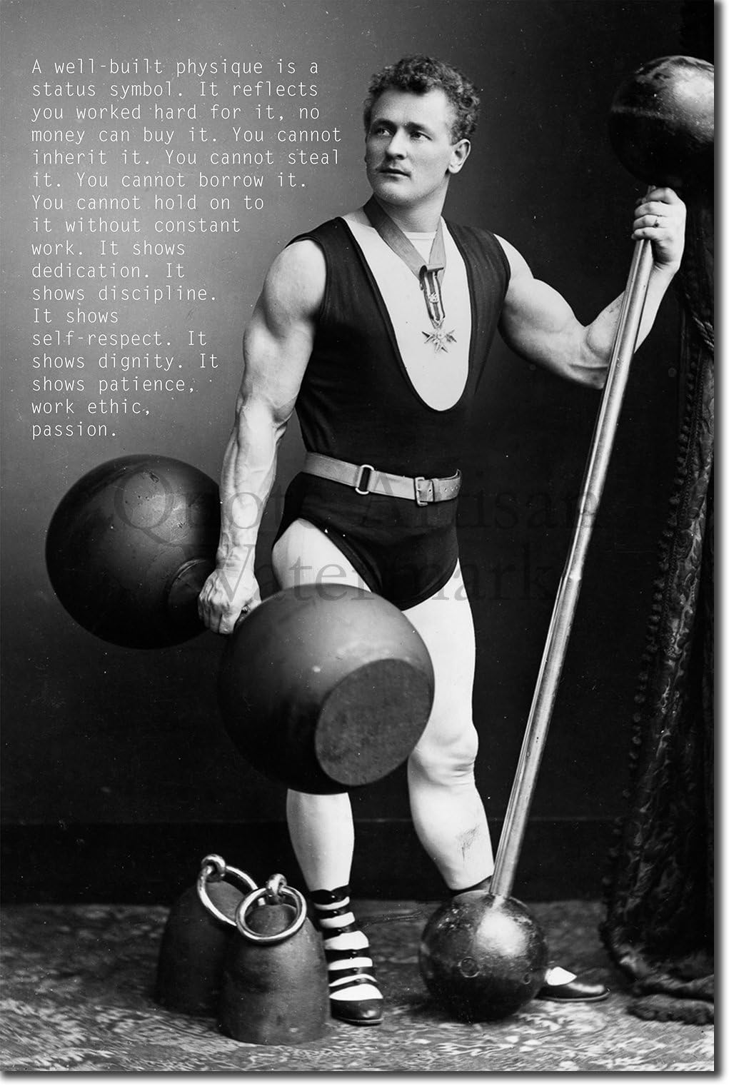 Bodybuilding Motivational Poster 14 "A well built physique..." Photo Print Art Motivation Quote Gift Inspiration Weightlifting Arnie Strong Man Gym Strength Training - Size: 18 x 12 Inches
