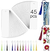 LIZOIDZSM 45 Pcs sublimation bookmarks，sublimation bookmark blank Aluminum Metal Bookmarks Bulk DIY Bookmarks with Hole and Colorful Tassels for Crafts Reading School Office Supplies, White
