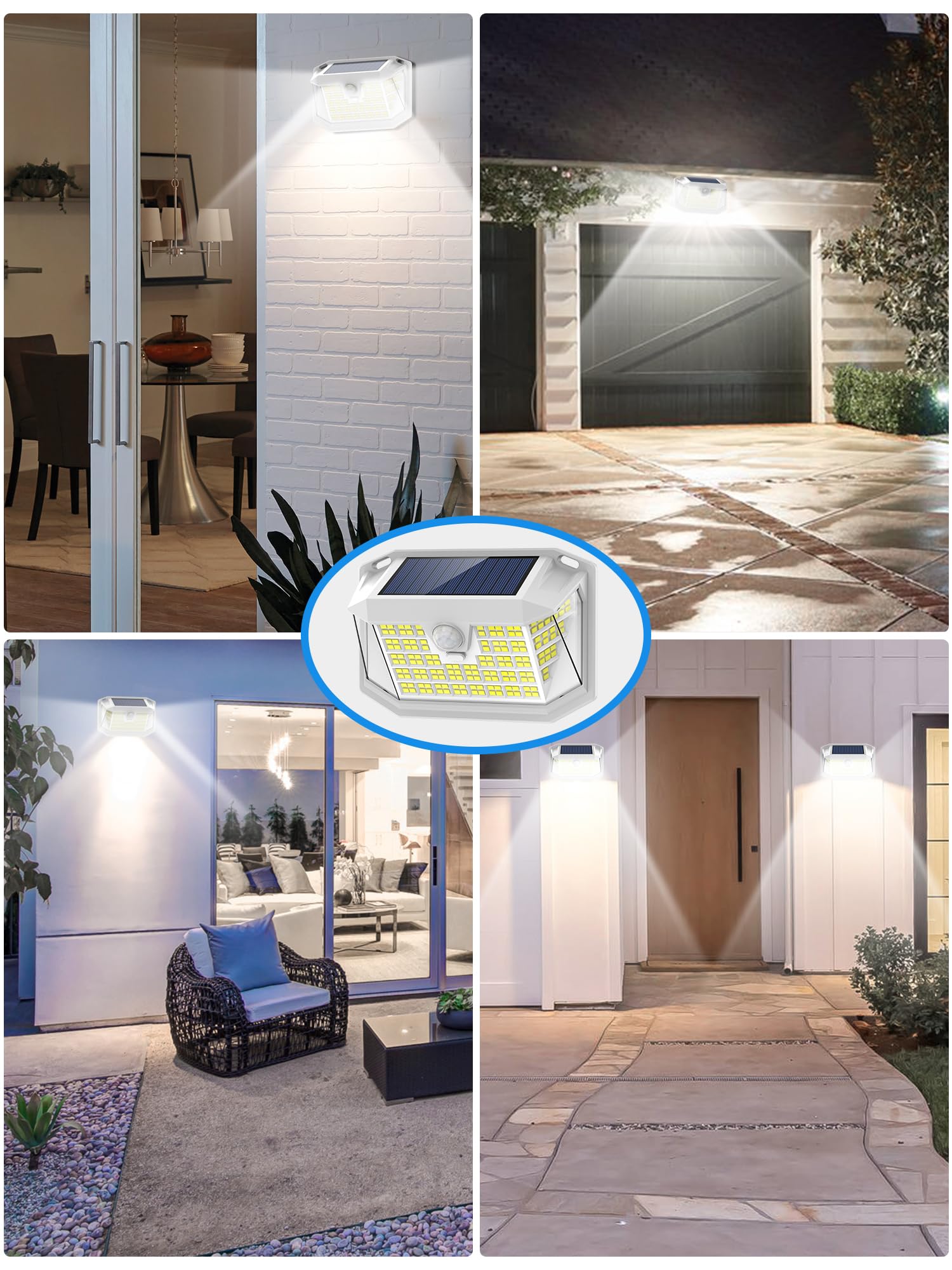LANSOW Solar Motion Lights Outdoor 6 Pack, 188 LED/3 Modes, Motion Sensor Outdoor Lights, IP65 Waterproof 270° Lighting, Solar Powered Security Flood for Outside Yard Garden Wall(White)