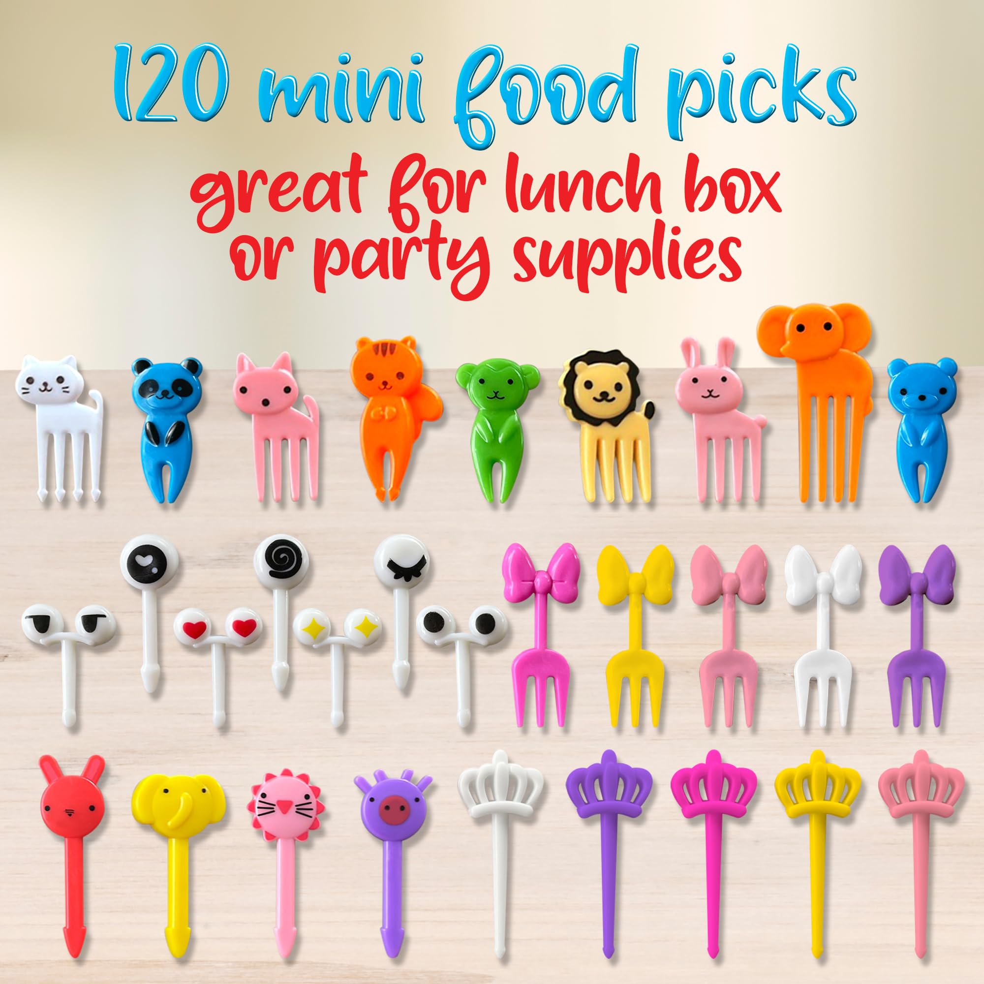 GET FRESH Animal Food Picks for Kids - 120 pcs Set Animal Bento Deco Set for Kids Lunch Box Decoration - Mini Bento Deco Children Toddler Toothpicks - Reusable Baby Shower Tothpicks Kids