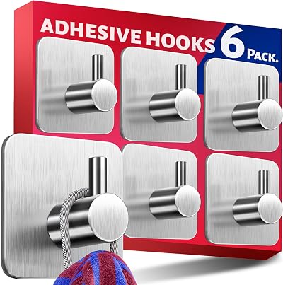 Menz Self Adhesive Hooks Set of 6 Stainless Steel Heavy Duty
