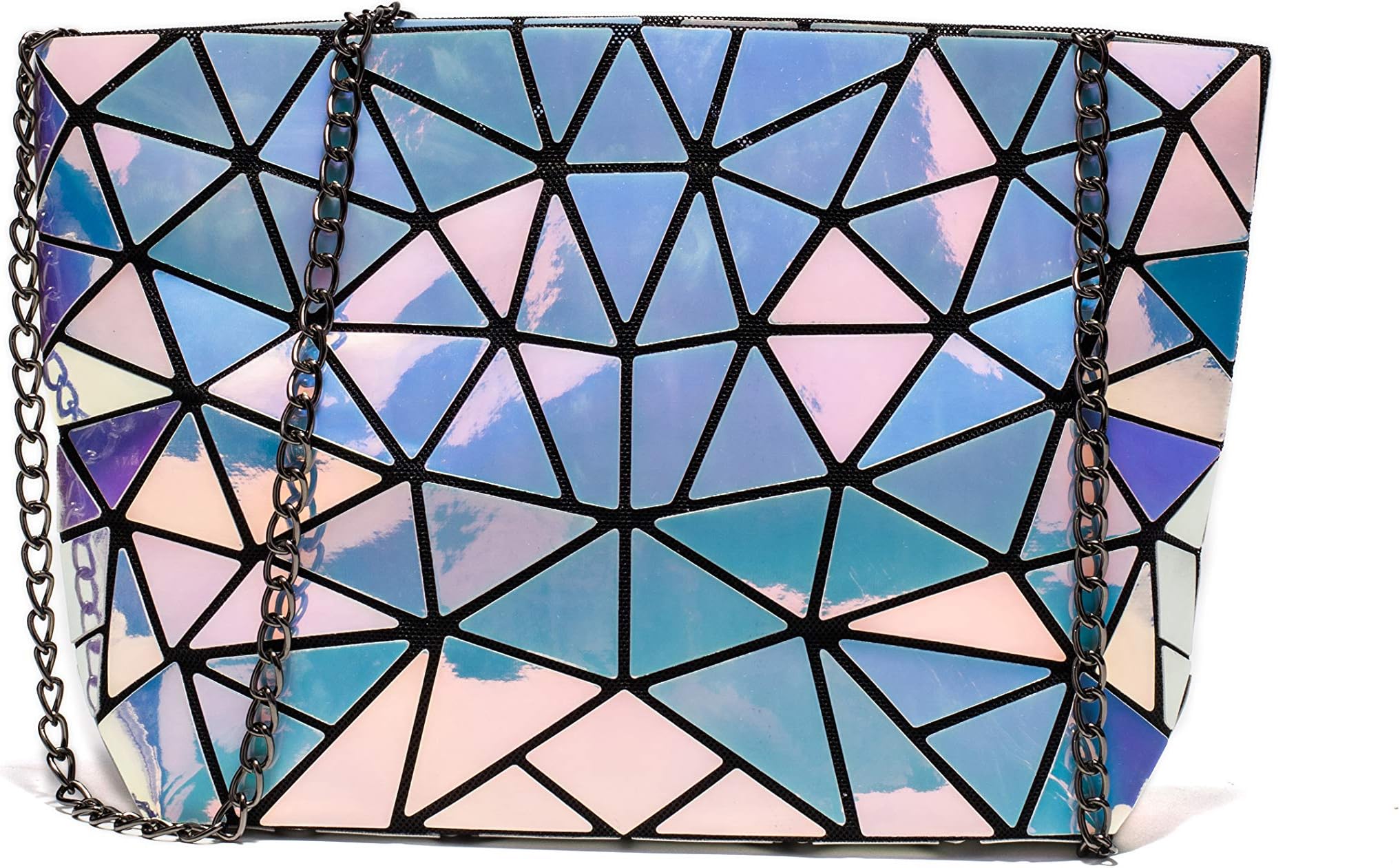 Geometric Purse Holographic Luminous Chain Crossbody Bag Clutch Purses for Women Handbag
