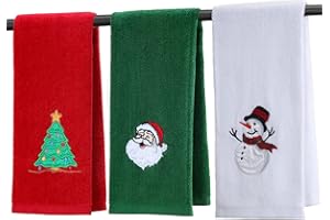 Ansoufien Large Christmas Hand Towels 3 Pieces, 100% Cotton Christmas Kitchen Towels 16" x 25" Christmas Towel for Bathroom Christmas Decoration - Red, White, Green