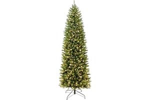 Puleo International 7.5ft Pre-Lit Slim Fraser Fir Christmas Tree with 350 Clear Lights, 1188 Realistic Dense Branch Tips, Easy Setup Artificial Trees with Sturdy Metal Stand