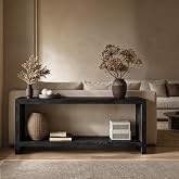 KEIKI 63" Console Table, 2-Tier Storage Shelf, Sofa Table, Black | Farmhouse entryway style, wood veneer finish, sofa back use, hallway accent table
