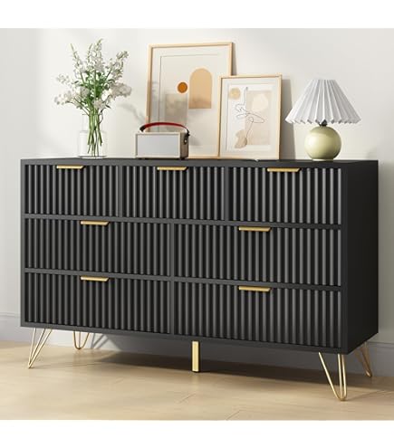 slim fit dress slacks Kendall 6-drawer Dresser with Mirror Black and Gold main image 0