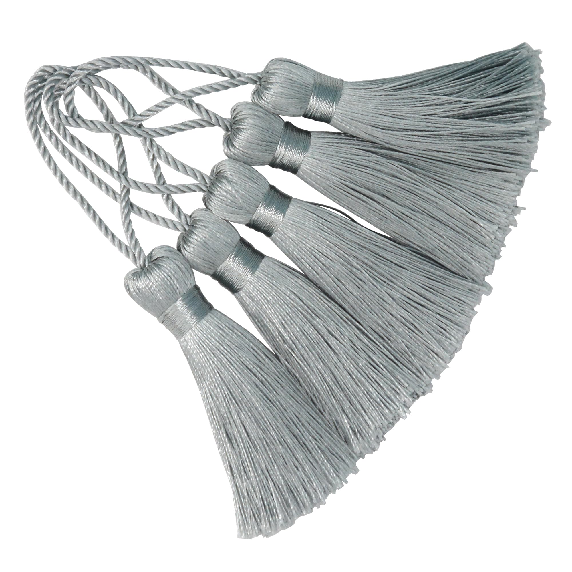 Makhry 20pcs 4.3 Inch Handmade Silky Floss Mini Tiny Craft Tassels with 2-Inch Cord Loop and Small Chinese Knot for Earrings, Souvenir, Bookmarks, DIY Craft Accessory (Dark Grey)