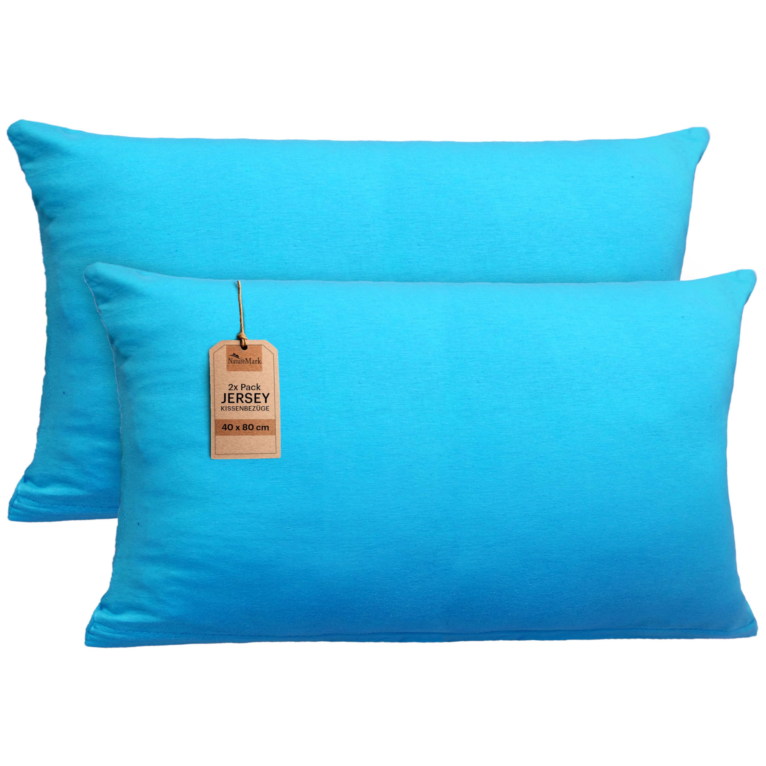 NatureMark Set of 2 Jersey Cushion Covers - Elastic, Soft, Breathable and Skin Friendly - Washable Cushion Cover - 40 x 80 cm - Turquoise