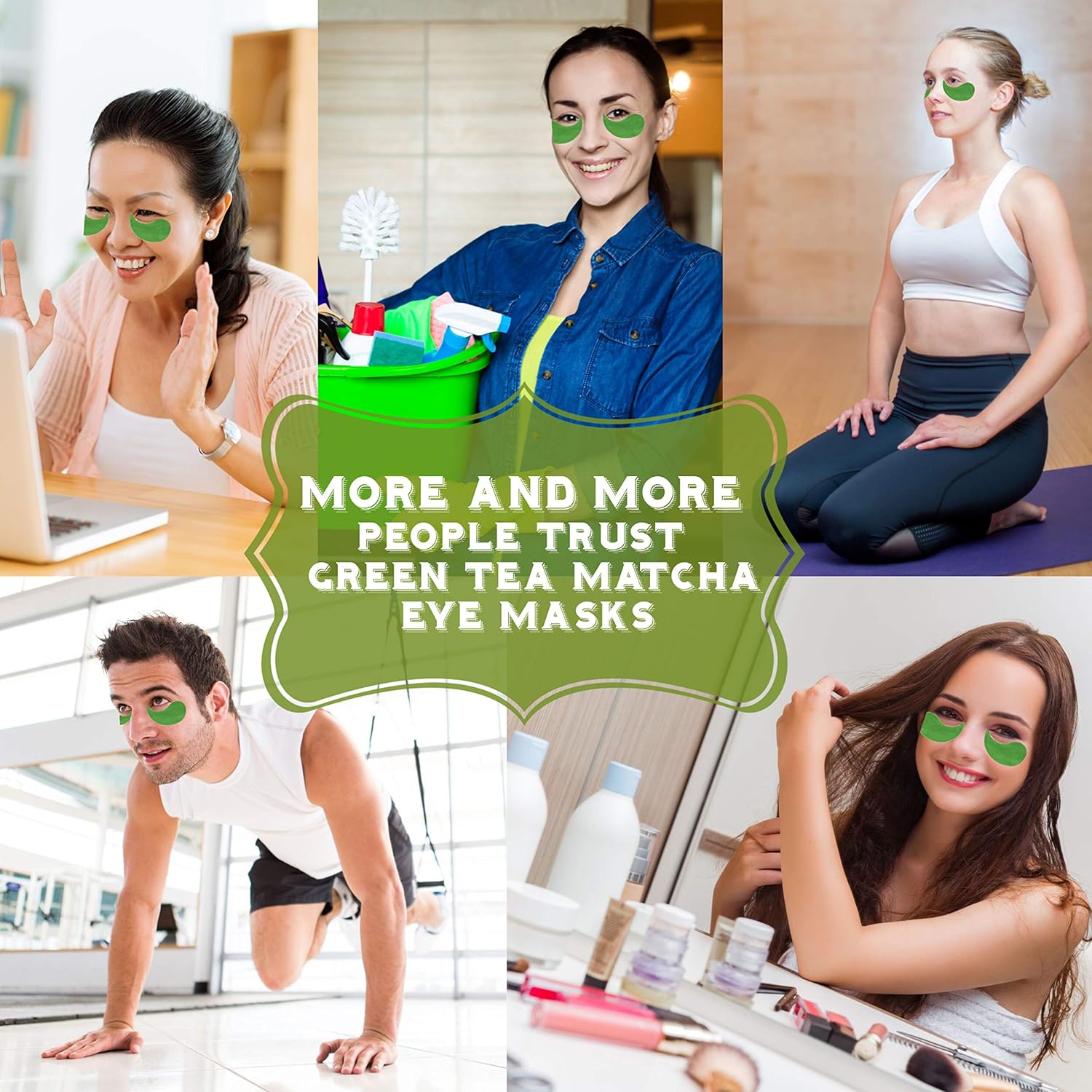 Green Tea Matcha Eye Mask by SUPRANCE - Under Eye Patches Treatment for Dark Circles, Eye Bags, Puffiness - Anti-Wrinkle With Hyaluronic Acid and Collagen - 30 Pairs/60 Pcs. : Beauty