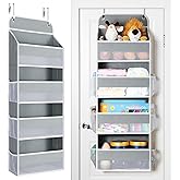 Yecaye Over The Door Organizer, Heavy Duty Hanging Organizers and Storage with 4 Large Capacity Pockets, Swing-Proof Behind The Door Storage for Bathroom Nursery Bedroom Dorm Closet, Grey