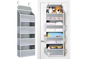 Yecaye Over The Door Organizer, Heavy Duty Hanging Organizers and Storage with 4 Large Capacity Pockets, Swing-Proof Behind The Door Storage for Bathroom Nursery Bedroom Dorm Closet, Grey