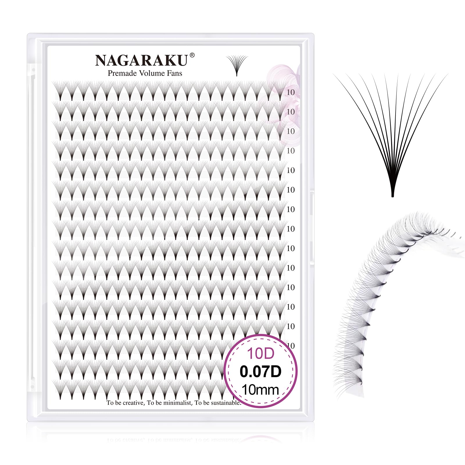 NAGARAKU Eyelash Extensions 320 Clusters Premade Fans Russian Volume Long Stem Premade Fans Thin Pointy Base Natural Pre Fanned Fluffy False Eyelash Black 16 Rows (10D 0.07 D Curl 10mm) — image 1