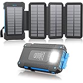 Solar Power Bank 38800mAh Portable Solar Charger 3 Ports Power Bank External Batteries 3 Solar Panels with Flashlight Light/S