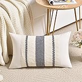 Fancy Homi Set of 1 Neutral Grey Farmhouse Lumbar Decorative Throw Pillow Covers 12x20 Inch for Couch Bed Chair, Vintage Country Rustic Retro Room Decor, Soft Thick Cotton Rectangle Cushion Case