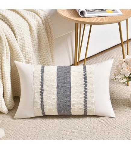 NATUS WEAVER Funda De Almohada Europea A Rayas Multicolor De 2 Piezas, De Lino Suave, Cuadrada, Decorativa, Funda De Cojín De Gran Tamaño Con Cremallera Oculta Para Sofá, 28 X 28