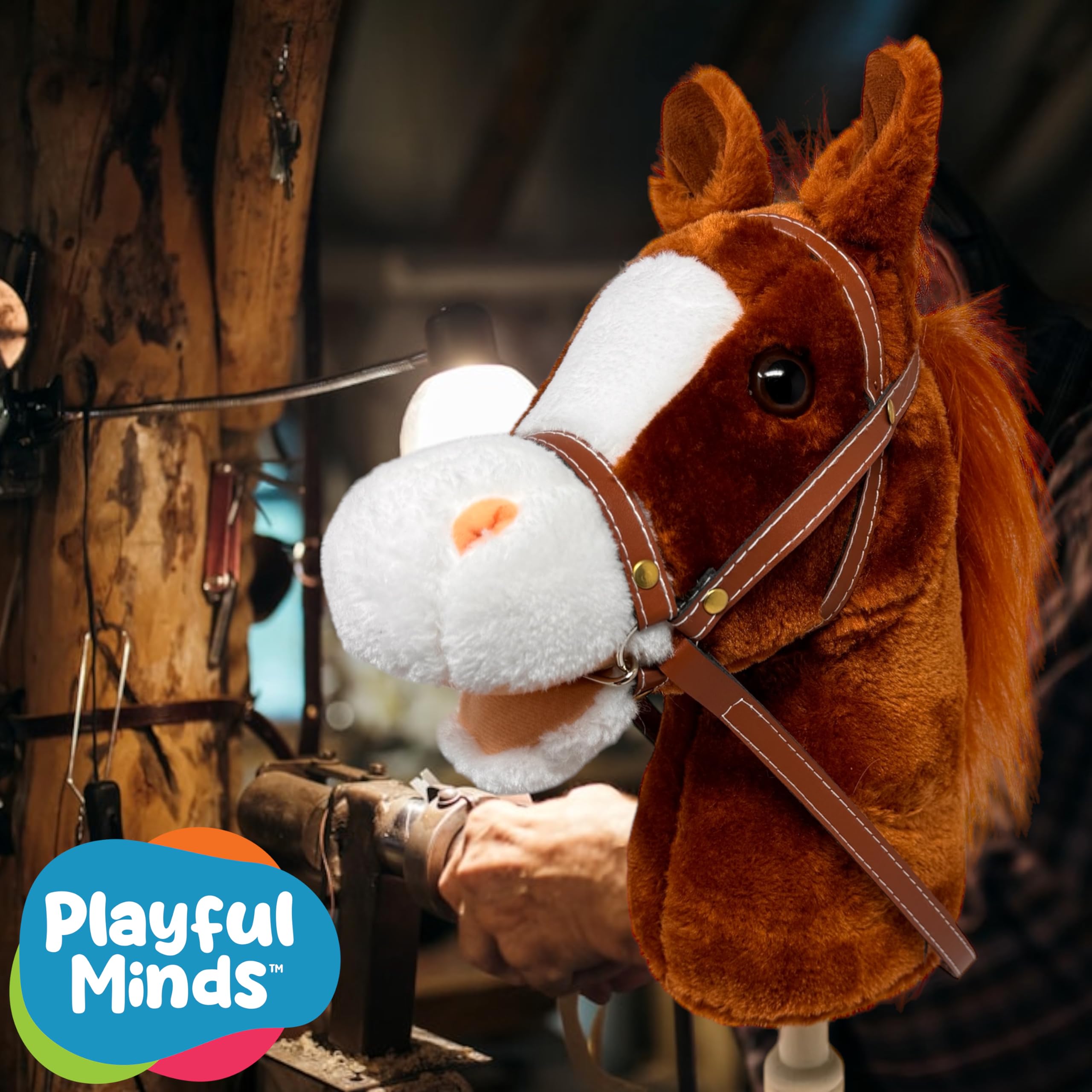Nature Bound Horse Riding Stick | Handcrafted Plush Hobby Horse Sticks | Handsewn Head, Sturdy Wood Stick | Plus Neighing & Clip-Clop Sounds for Kids Toddlers Preschoolers | Chestnut Red Color