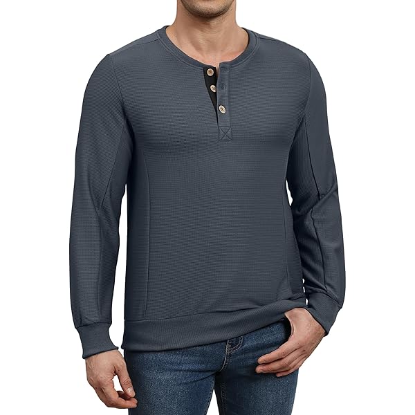 COOFANDY Mens Collarless Henley Tshirts Casual Long Sleeve