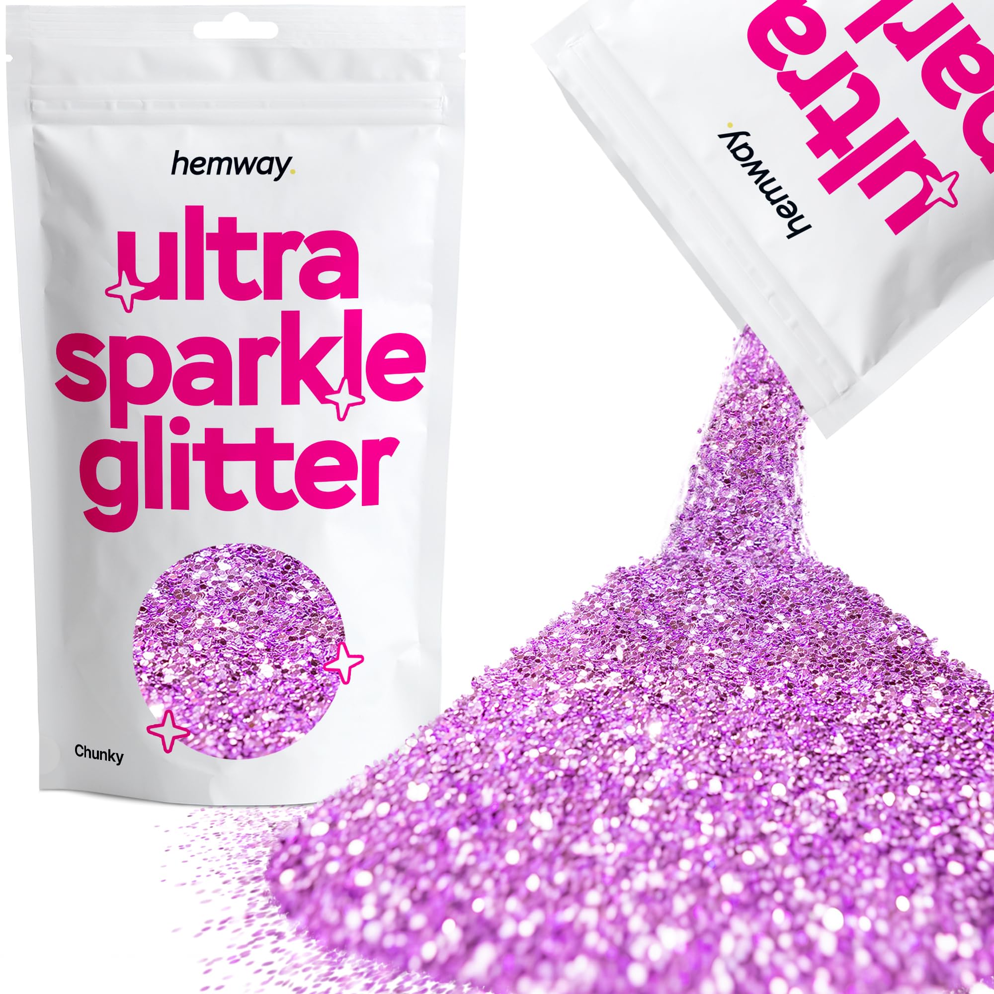 Hemway Ultra Sparkle Glitter Lavender Purple 100g Chunky | Glitter for Arts & Craft, Makeup, Nail Art, Crafting, Card Making, Sparkle Decoration