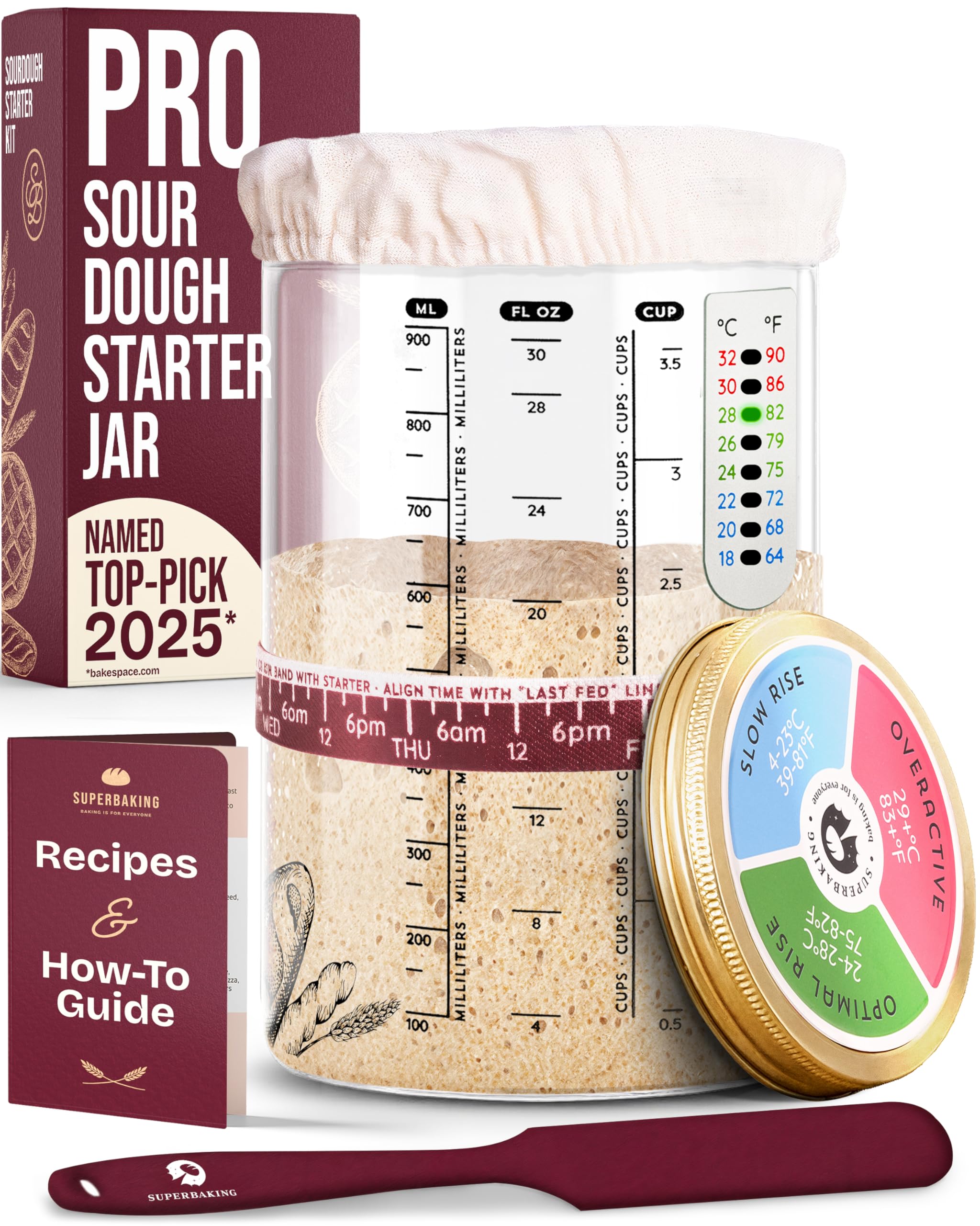 Photo 1 of Superbaking Sourdough Starter Jar, Beginner Sourdough Starter Kit, 34oz Wide Mouth Sour Dough Glass Jar with Guides & Recipes, Sourdough Bread Baking Supplies, Sourdough Container Crock
