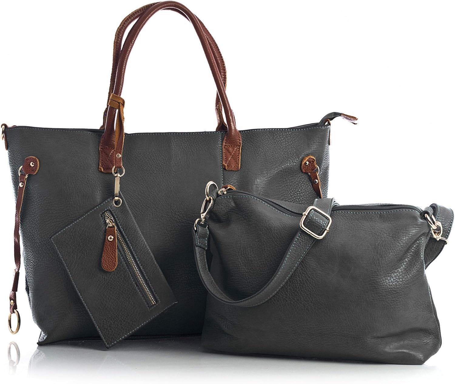 BHBS Womens Large Shoulder Handbag Top Zip Opening 3 in 1