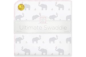 SwaddleDesigns Ultimate Winter Swaddle, X-Large Receiving Blanket, Made in USA, Premium Cotton Flannel, Elephant and Pastel Pink Chickies (Mom's Choice Award Winner)