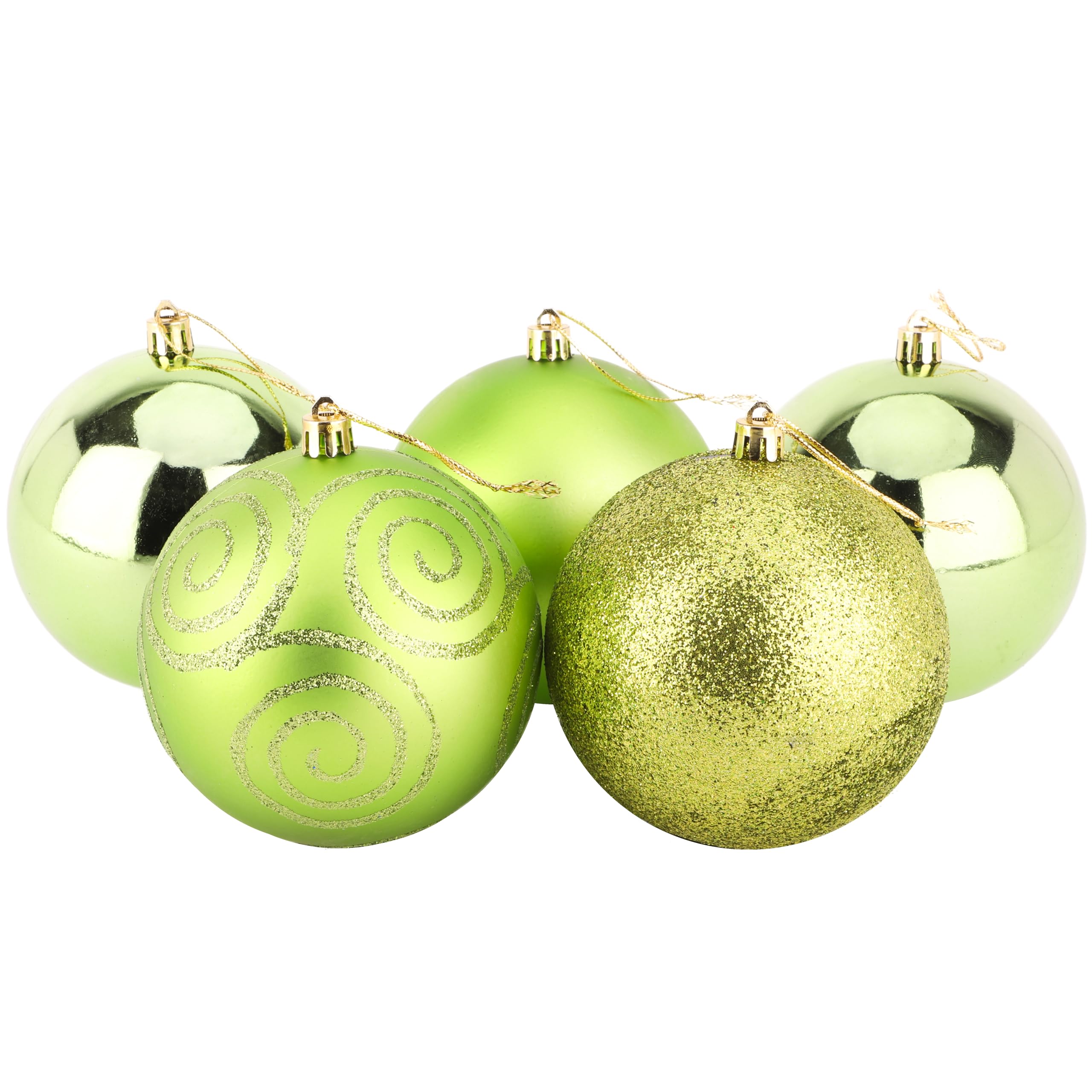 Christmas Concepts® Pack of 5-100mm (4") Large Baubles - Shiny, Matte & Glitter Design - Christmas Decorations (Lime Green)