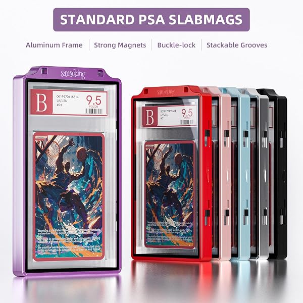 SANSEKING GRADED CARD GUARD CASE FOR BGS SLAB CASE FOR GRADED CARDS METAL MAGNETIC UV PROTECTION STACKABLE GRADED CARD SLAB GUARD GLASS DISPLAY BUMPER FIT RPA SLABS MAGS (LAVENDER,55PT)