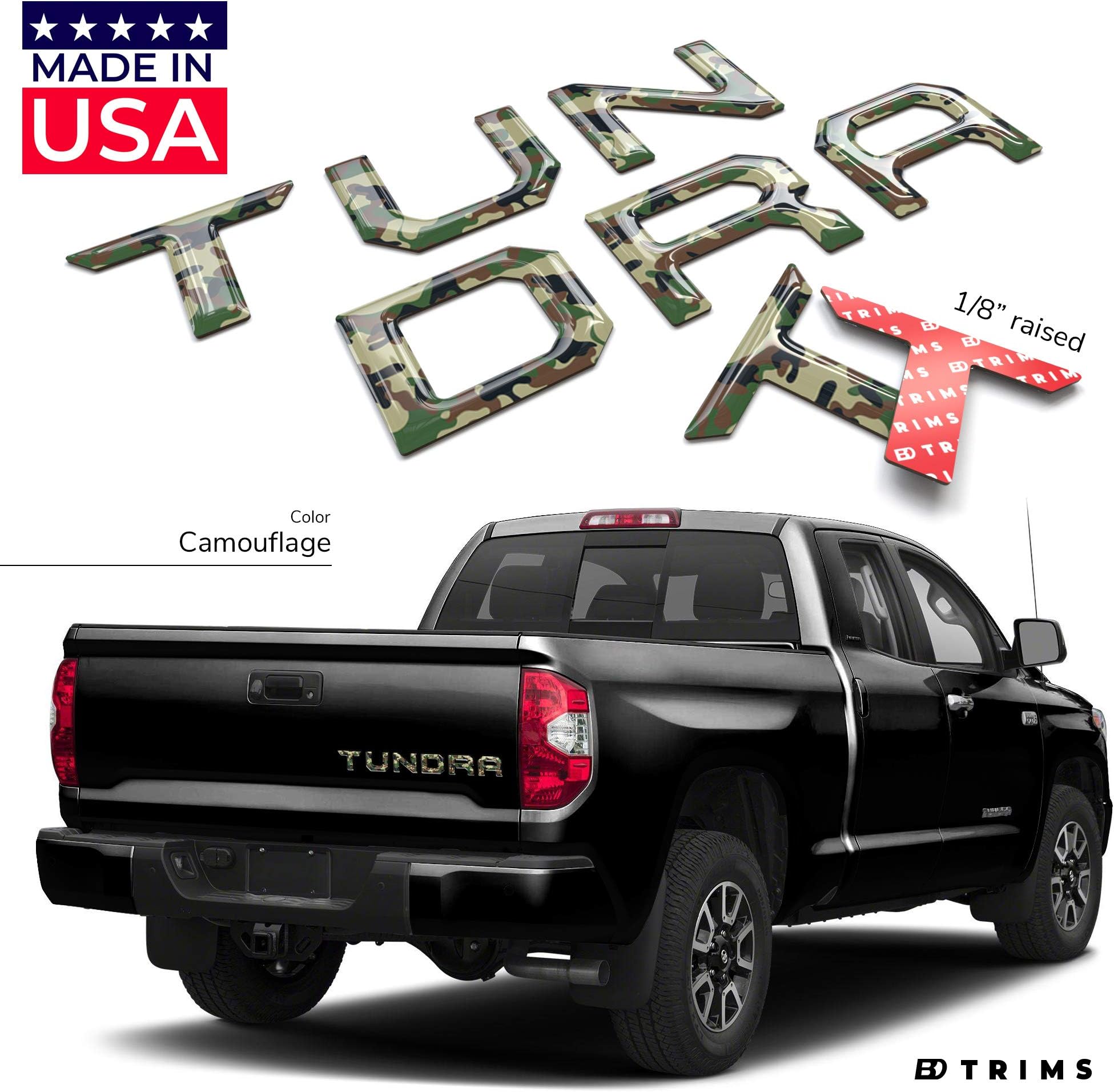 BDTrims Tailgate Domed 3D Raised Letters Compatible with 2014-2020 Tundra Models (Camouflage)
