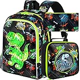 AGSDON 3PCS Dinosaur Backpack for Boys, 16" Kids Backpacks Water Resistant with Lunch Box, Bookbag for Elementary Preschool