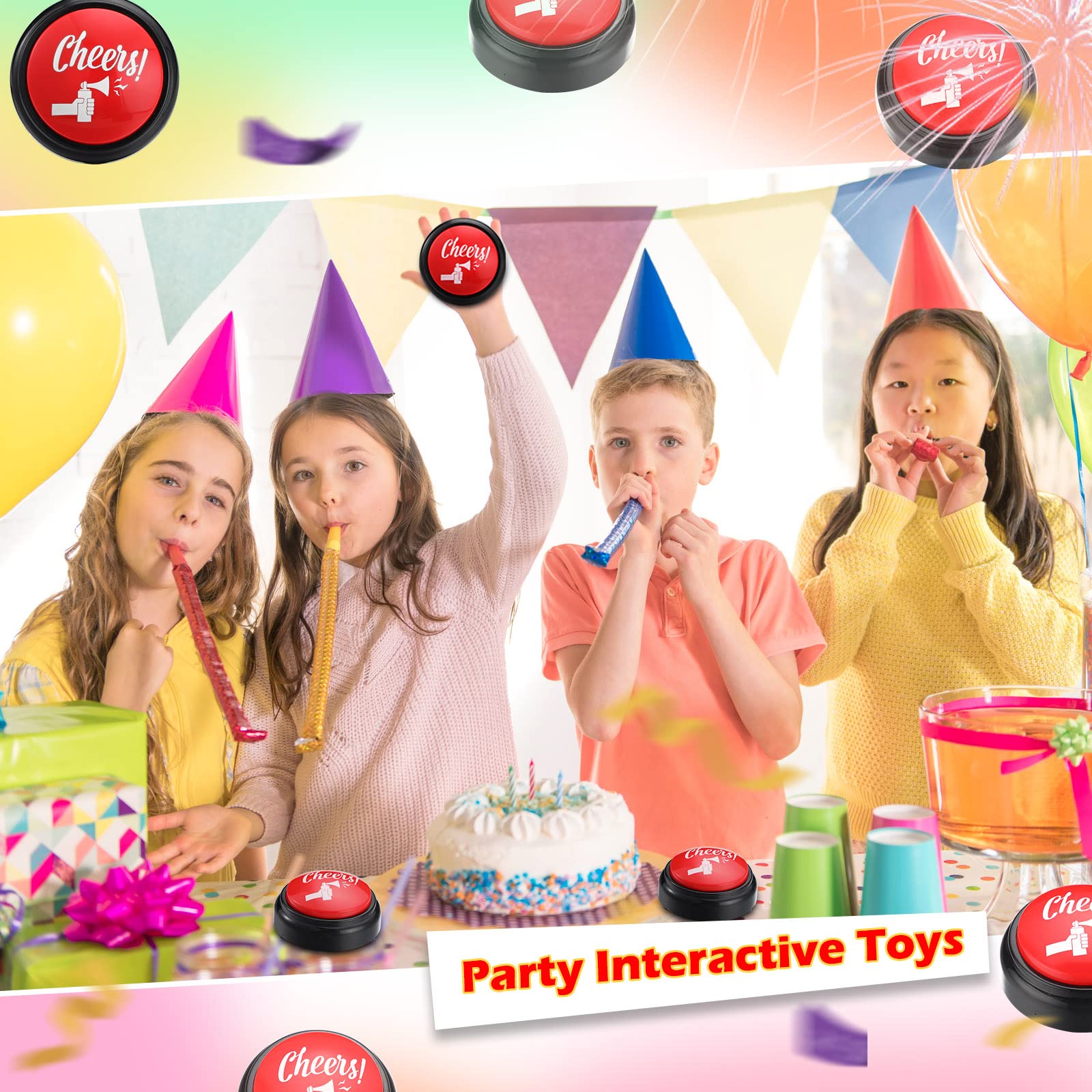 HyDren Air Horn Funny Sound Effect Button Party Game Noise Button Buzzer Talking Buttons Noise Maker Sound Maker, 3.94 Inches Diameter(Vivid)